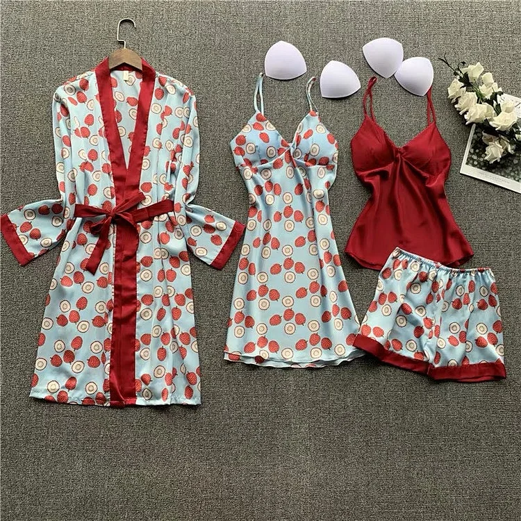 Fruit Printed 4pcs Pajama Set