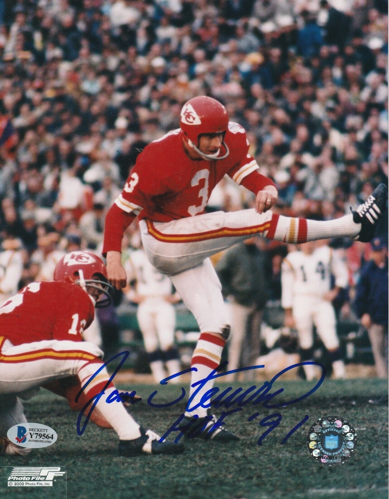 JAN STENERUD Signed Kansas City CHIEFS 8x10 Photo Poster painting w/ Beckett COA & HOF Inscrip