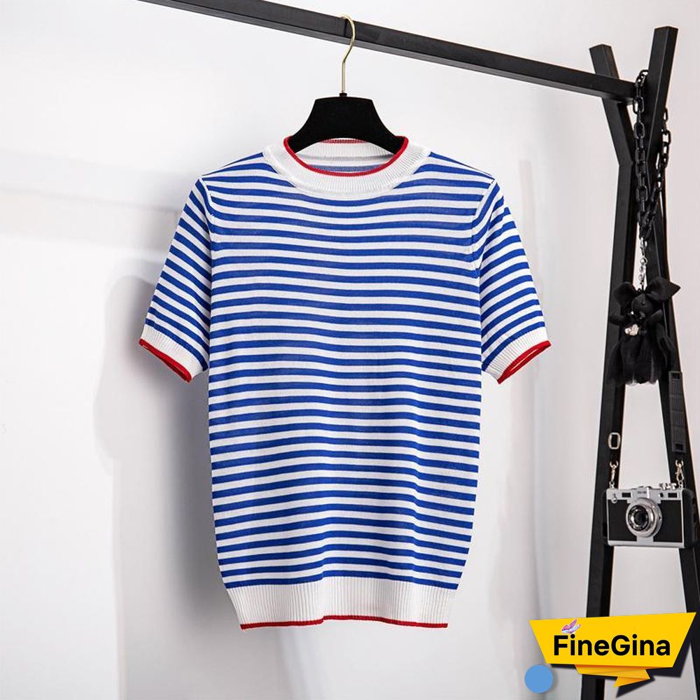 Stripe Knit Tee+Denim Shorts P15526