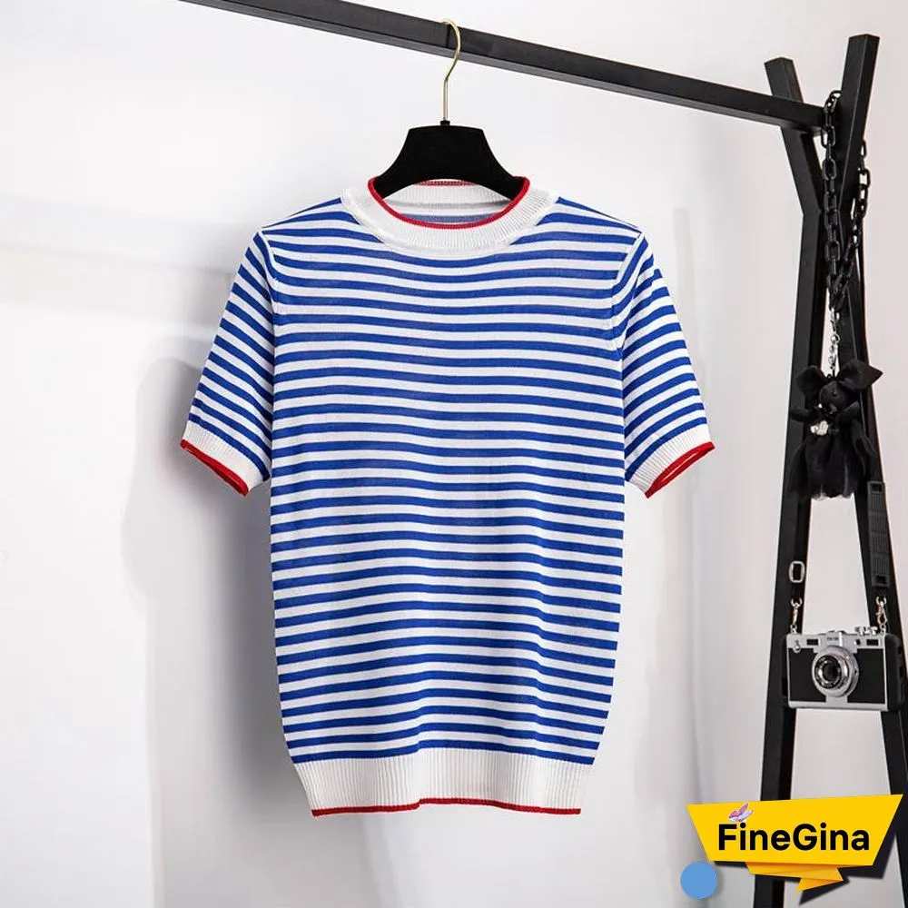 Stripe Knit Tee+Denim Shorts P15526