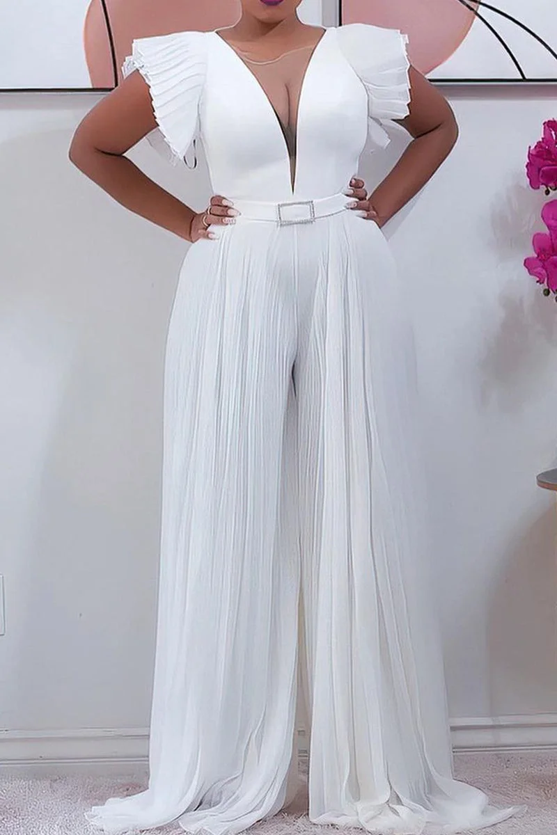 Fashion Casual Solid Split Joint O Neck Regular Jumpsuits (Without Belt)