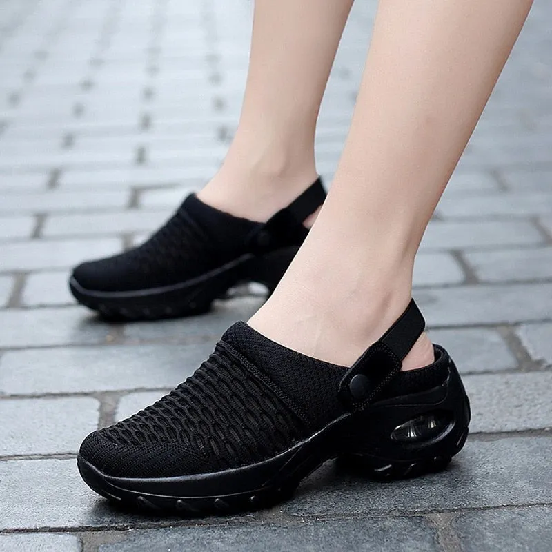 Womens Mesh Shoes Summer Sandals Heighten Air Cushion Soft Walking Sandals Sports Slippers Comfortable Breathable Flats Shoes
