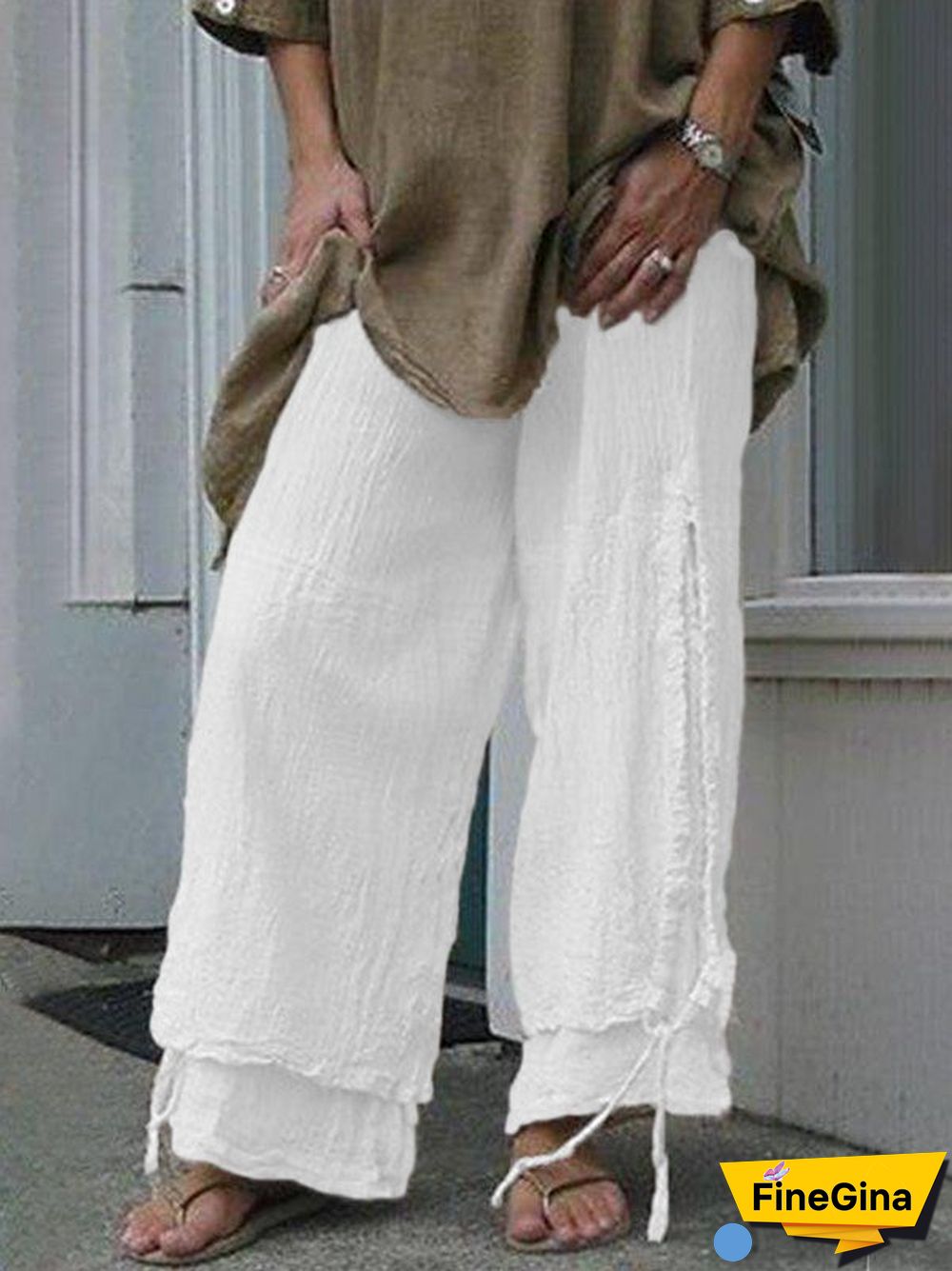 Plus Size Women Linen Casual Pants Solid Cotton Summer Bottoms