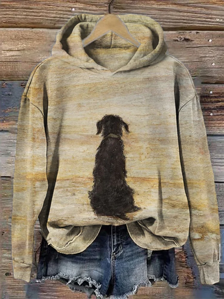 Loyal Dog Back View Painting Cozy Hoodie