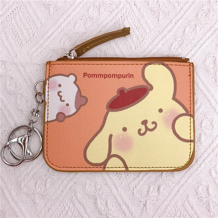 New Sanrio Hellokitty Cinnamon Roll Mymelody Kuromi Kawaii Coin Purse Work Card Set Cartoon Bus Card Campus Card Wallet Keychain