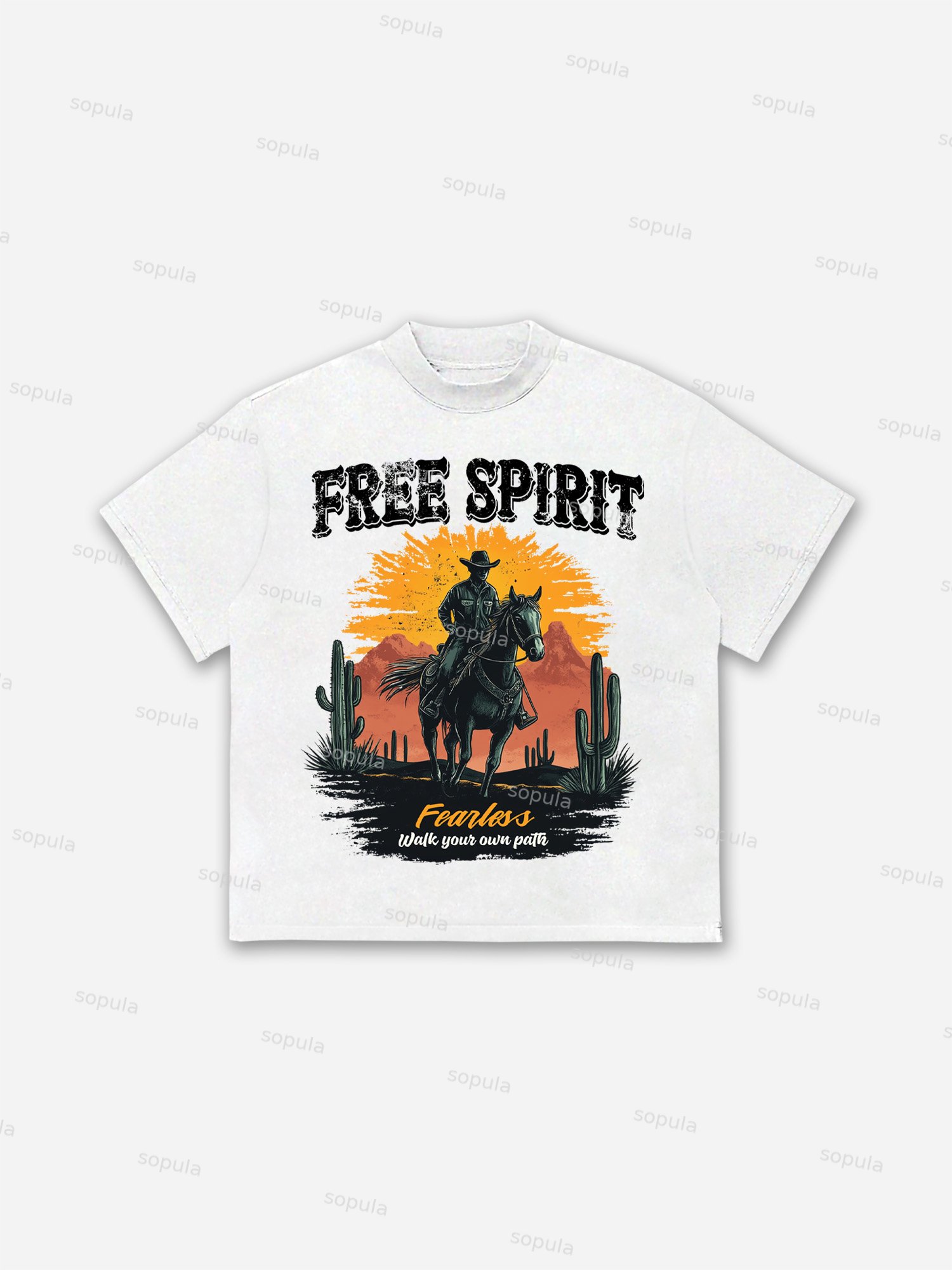 Free Spirit Vintage Western Cowboy Graphic Cotton T-shirt - SOPULA