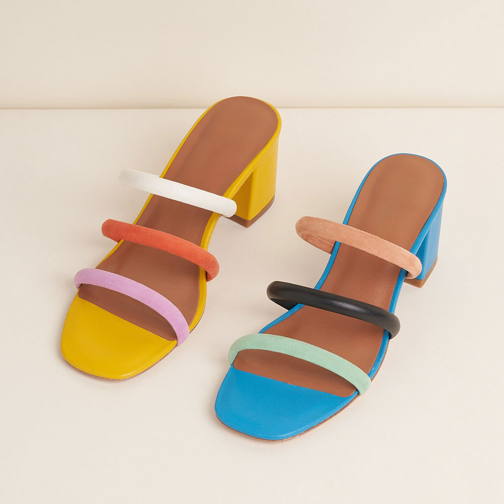 Vegan Leather & Faux Suede Rainbow Chunky Heel Women's Mules Shoes Nicepairs