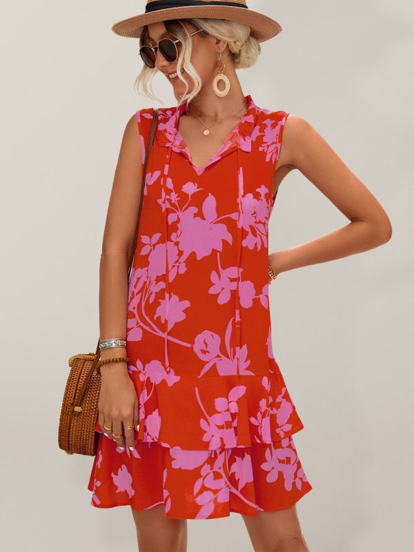 Llyge Women's Casual Vacation Sleeveless Strappy Ruffle Dress llyge