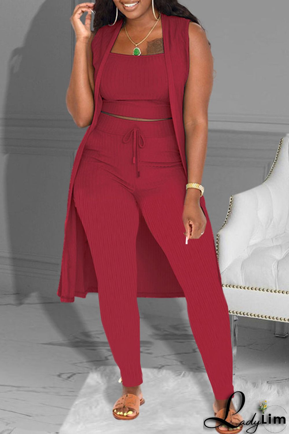 Sky Blue Fashion Casual Solid Patchwork Sleeveless Three-piece Set