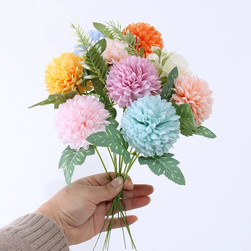Artificial Chrysanthemum Single Ping-pong Chrysanthemum Wedding Decoration Home Living Room Soft Decoration Silk Cloth Dandelion Fake Flower