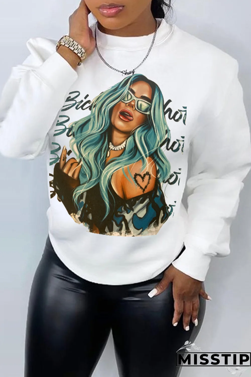 Grey Daily Celebrities Print Patchwork O Neck Tops