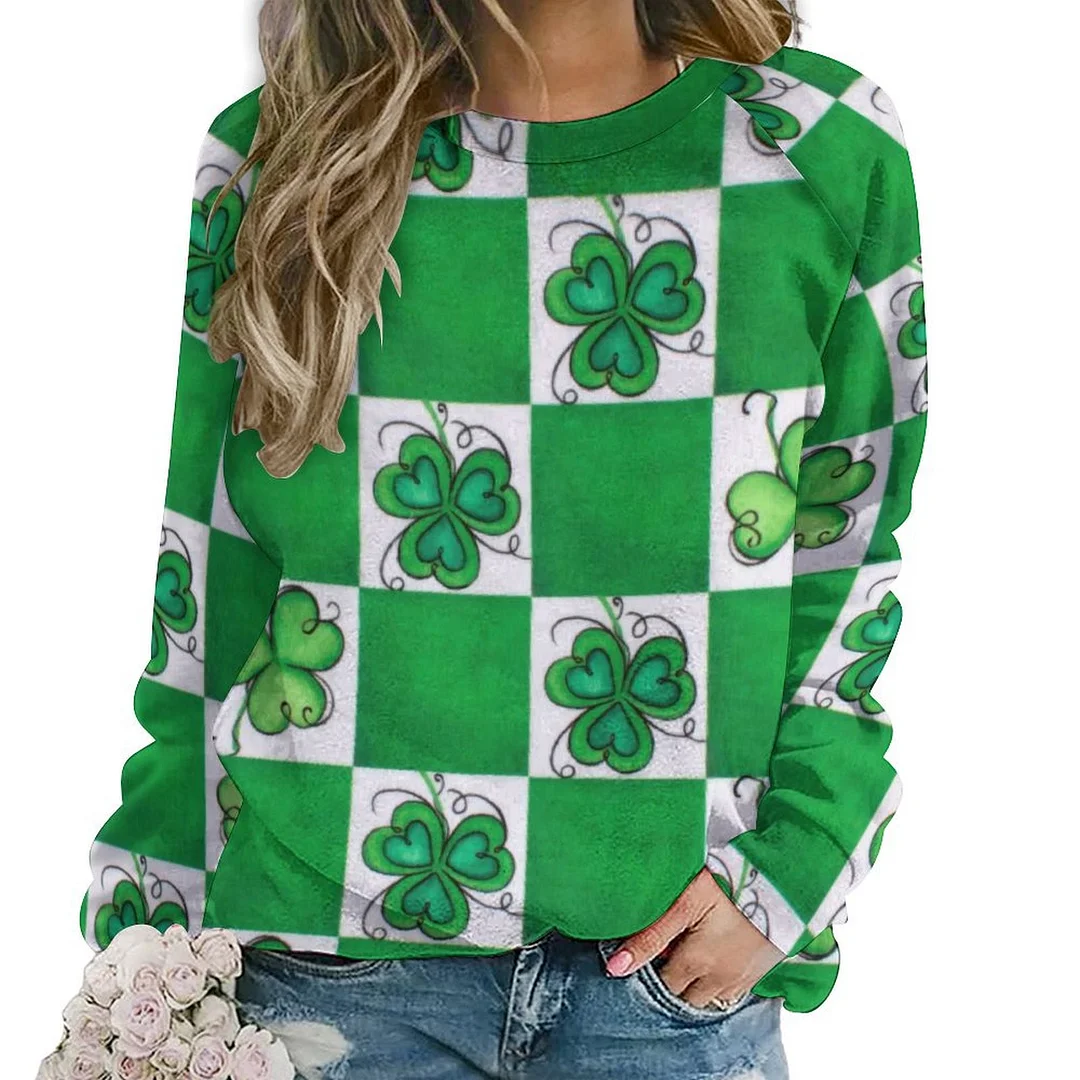 Printed Long Sleeve Casual Sweatshirt for  Women and Men Unisex Pattern St. Patrick's Day, Green, Clover, Lucky