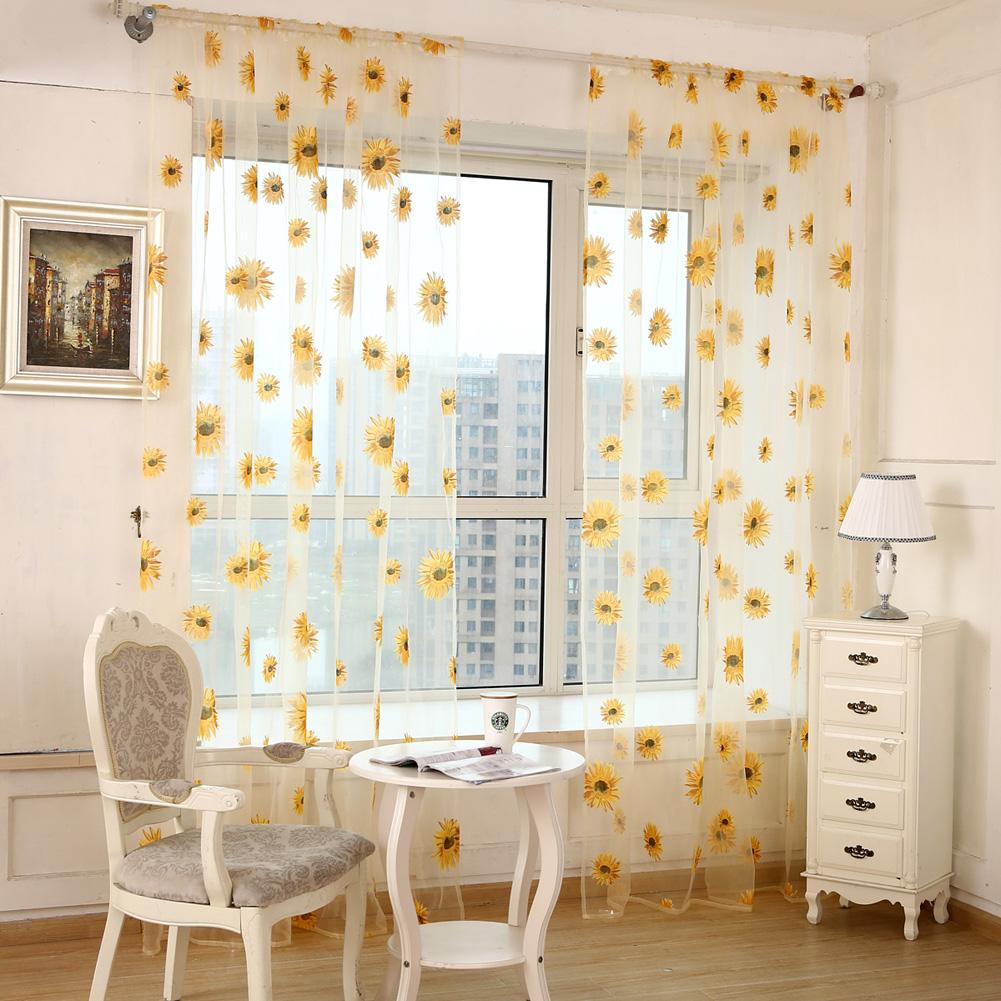 

Sunflower Print Window Door Curtain Tulle Curtains for Living Room (Yellow, 黄色, 501 Original