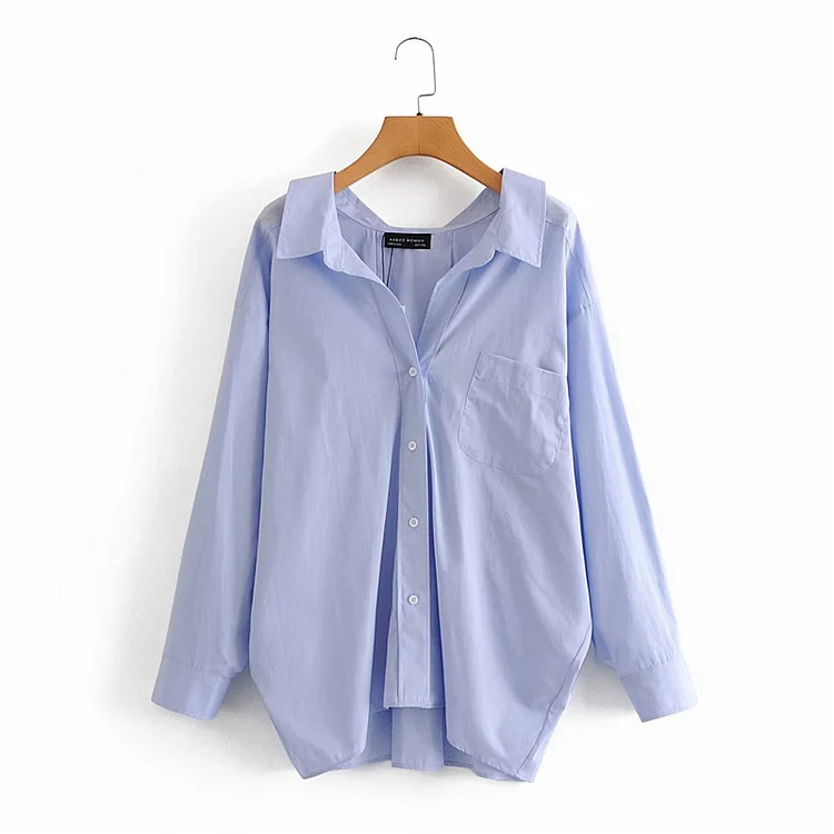 Women Casual Za Blue Loose Poplin Shirts Oversize Tops