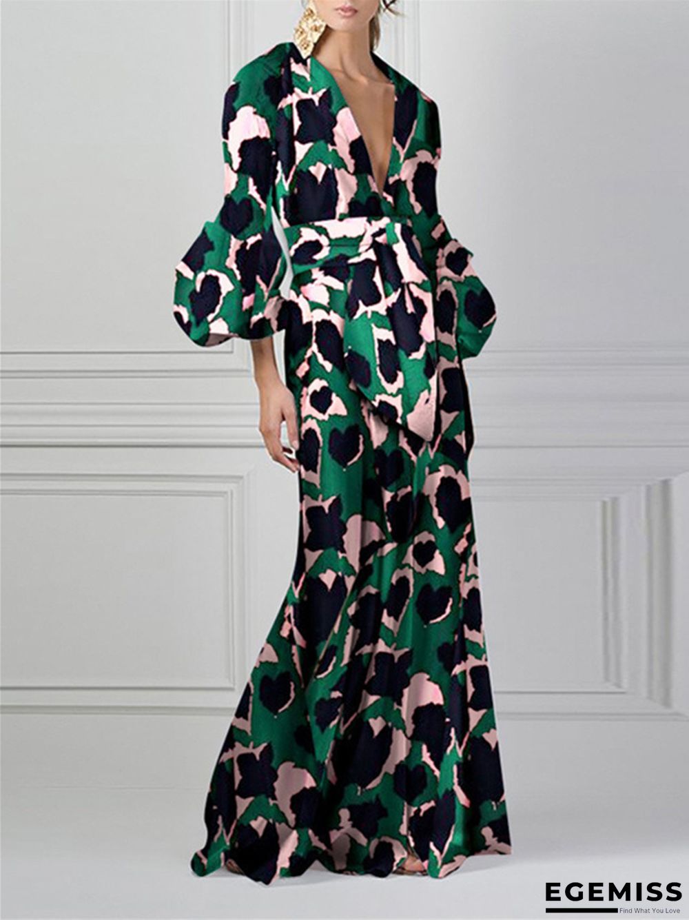 V-neck Printed Sexy Long Skirt | EGEMISS