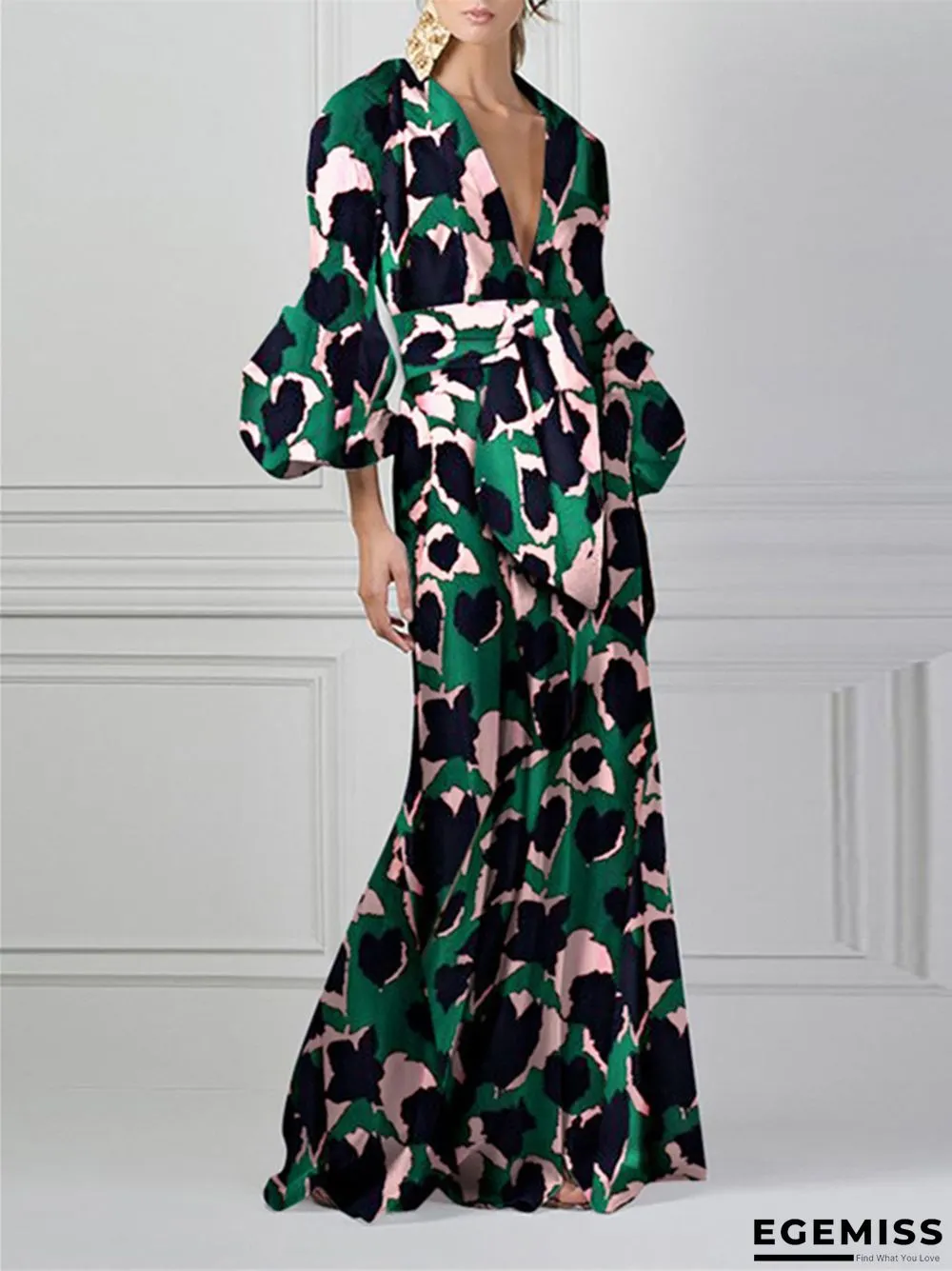V-neck Printed Sexy Long Skirt | EGEMISS
