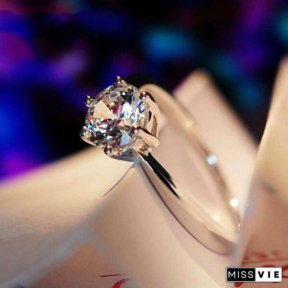 Princess 925 Silver Six Claw Ring Dainty Jewelry Round White AAA CZ Diamond Earrings Ear Studs Wedding Gifts