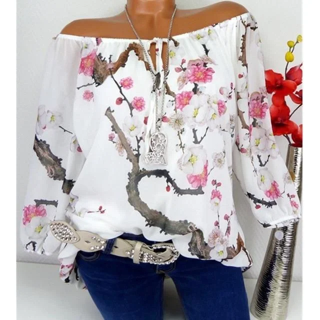 Women's Large Size Blouse Lantern Sleeve Shirt Loose Casual Tops
