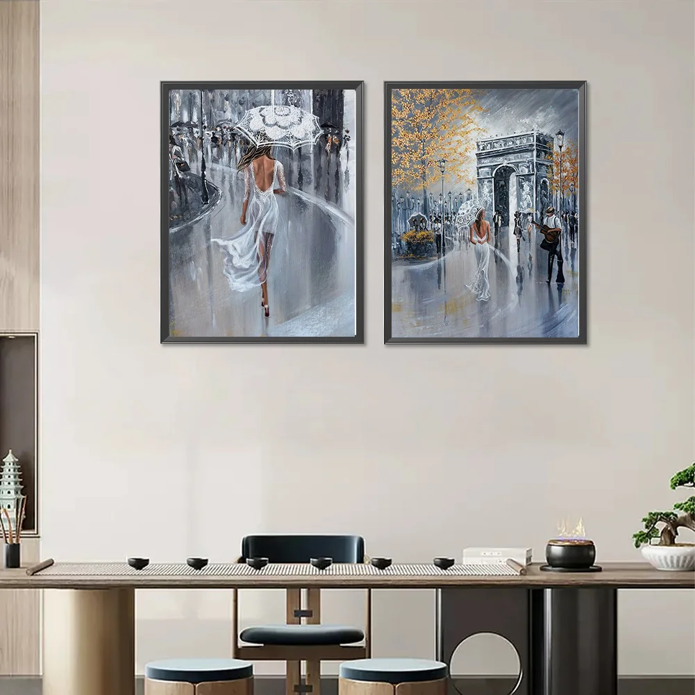 2pcs/Set Diamond Painting - Full Round Drill - Aesthetic Street(Canvas|30*40cm)