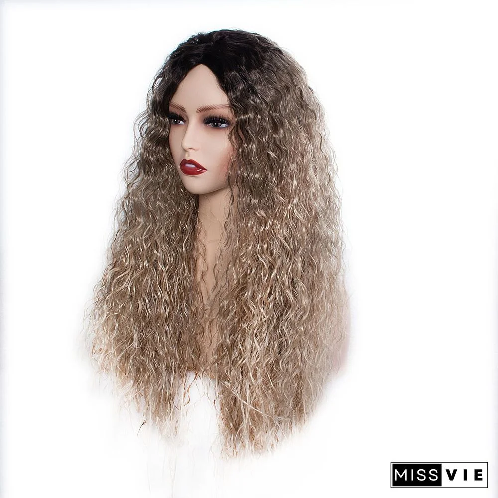 Wig African Long Curly Hair European and American Gradient Color Corn Perm Wig Chemical Fiber Wig Headgear