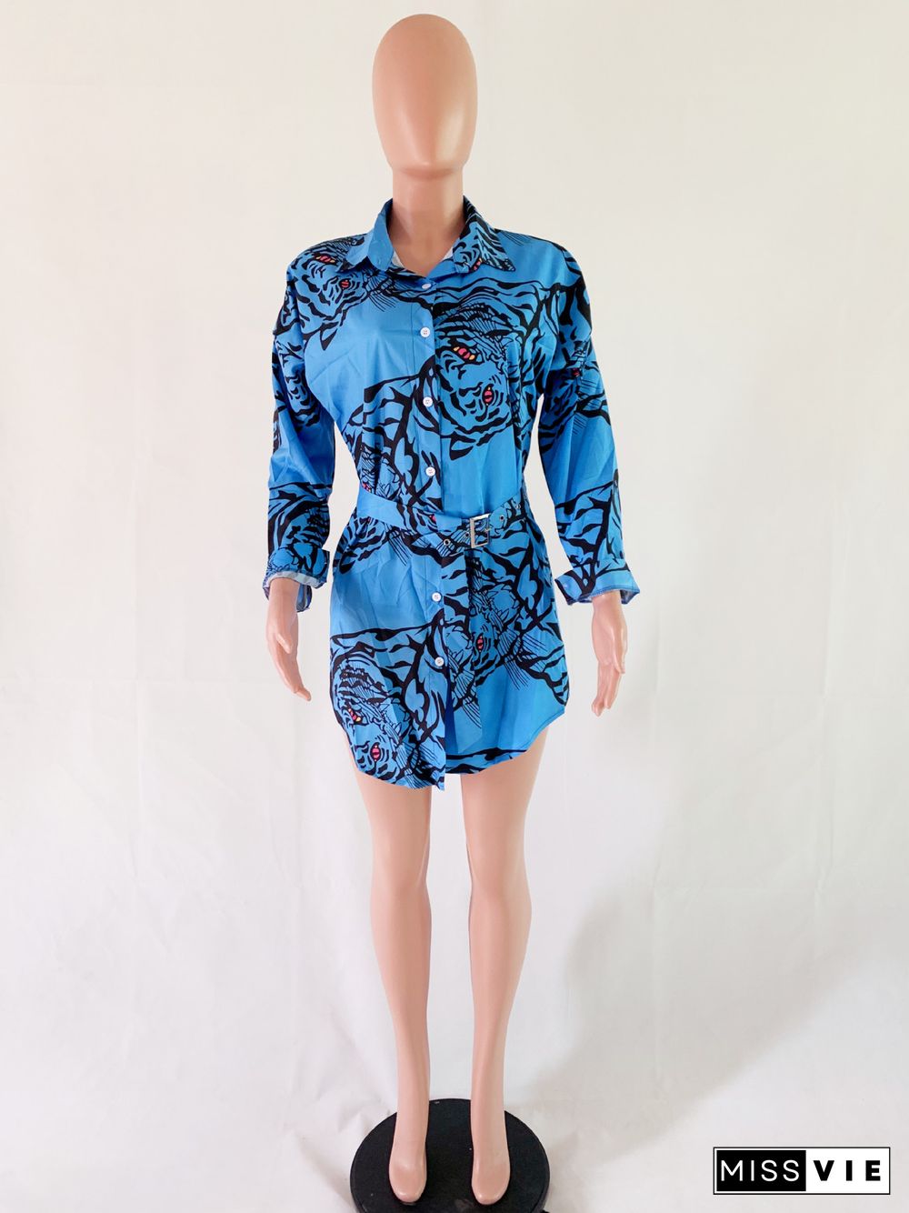 Fashion Printing Long Sleeve Mini Shirt Dress