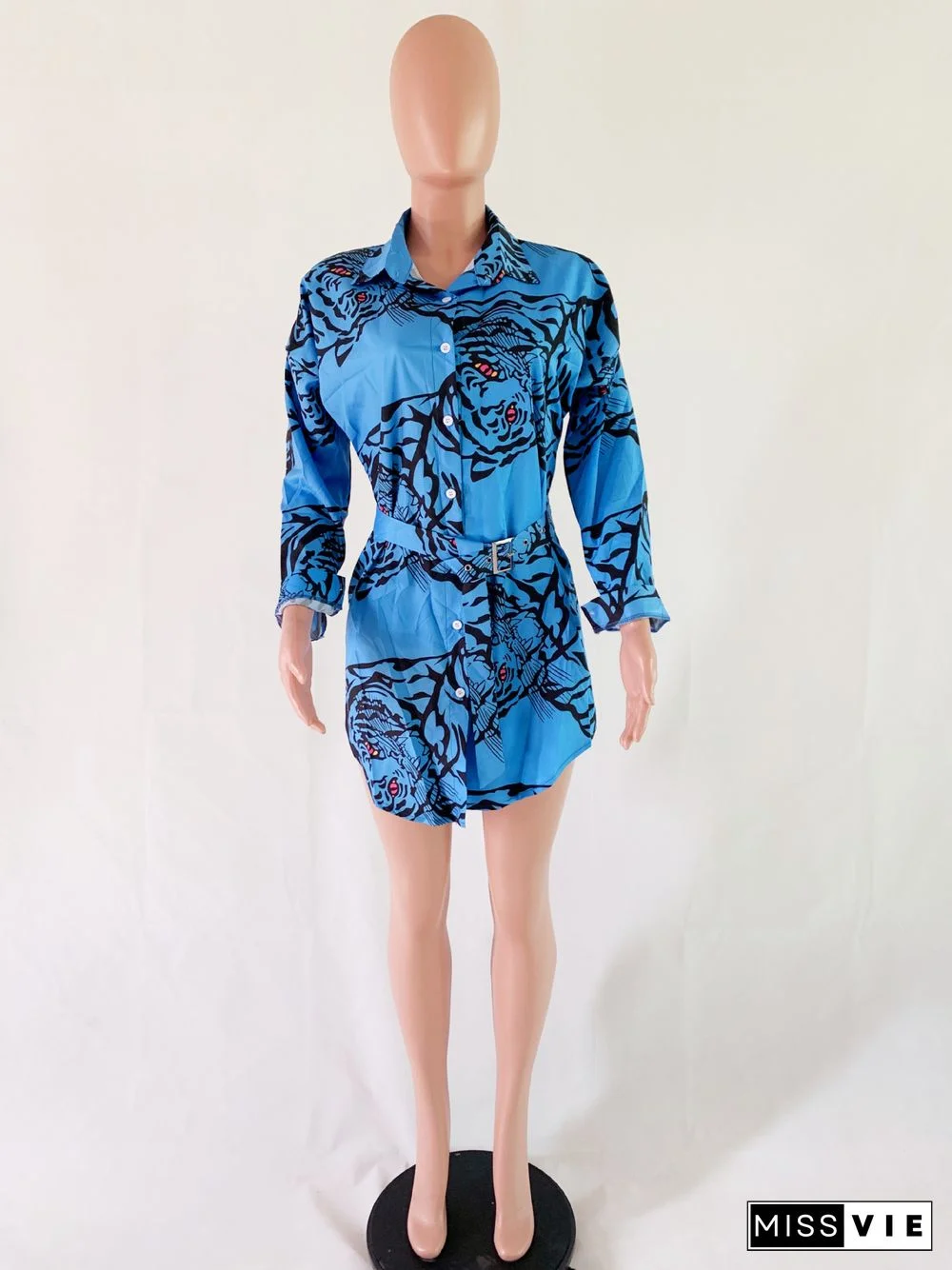 Fashion Printing Long Sleeve Mini Shirt Dress