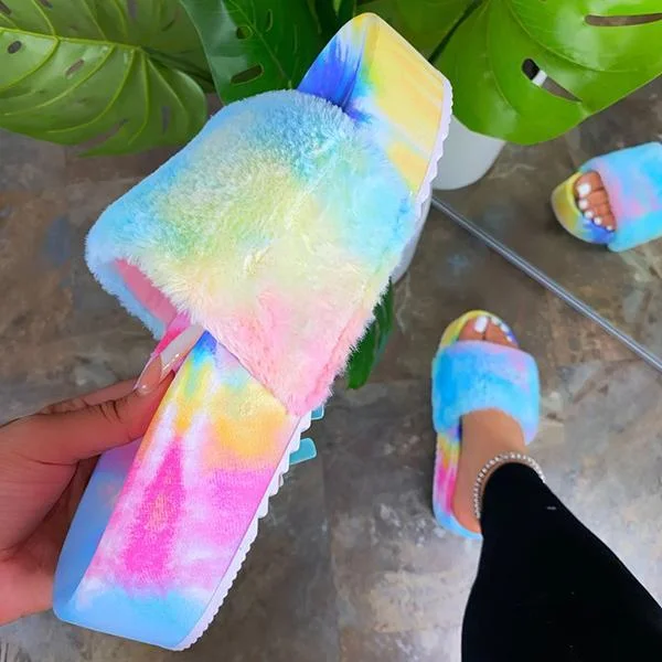 Women Comfy Fluffy Slip On Sandals