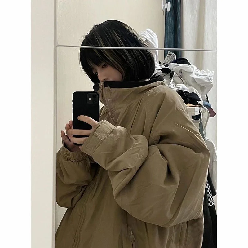 Huibahe Vintage Japanese Fashion Oversized Jacket Women Zipper Outdoor Harajuku 2000s Aesthetic Baseball Jackets Thin Female