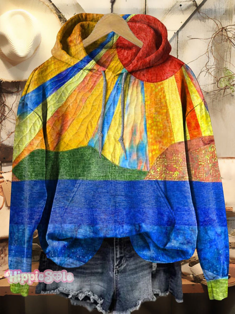 Retro Colorful Collage Print Casual Hoodie Sweatshirt Multicolor / S