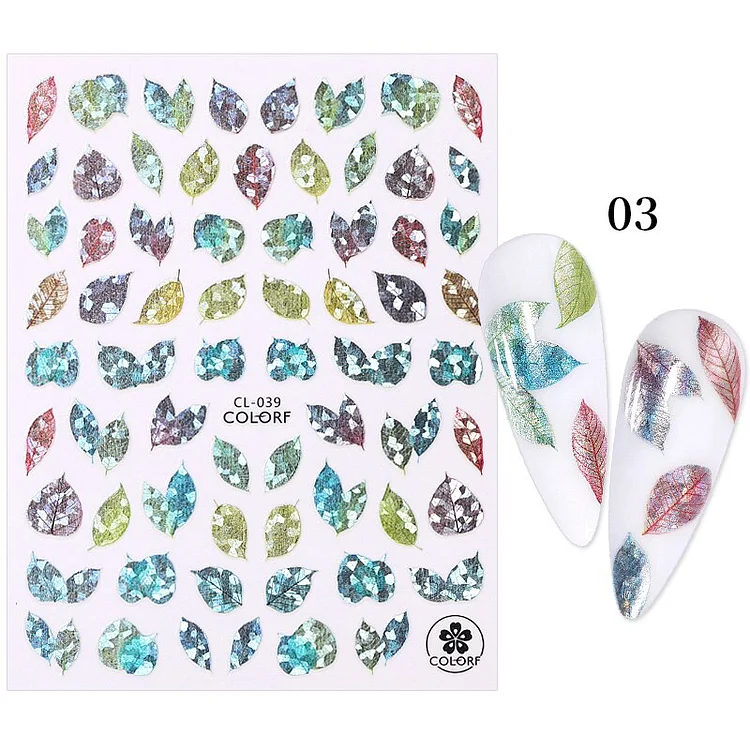 3D Nail Stickers Fan Leaf Dried Flower Shiny Sliders Nail Art Decorations Lucky Clover Fashion Foil Manicures