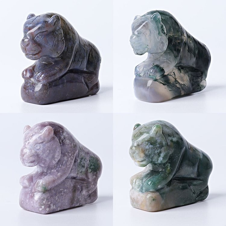 2.2" Moss Agate Tiger Crystal Carvings