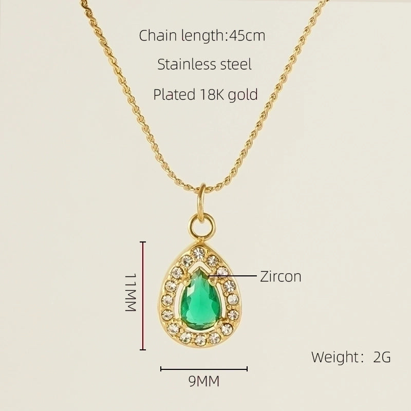Stainless Steel 18K Gold Plated Glam Shiny Plating Inlay Sun Water Droplets Heart Shape Zircon Pendant Necklace