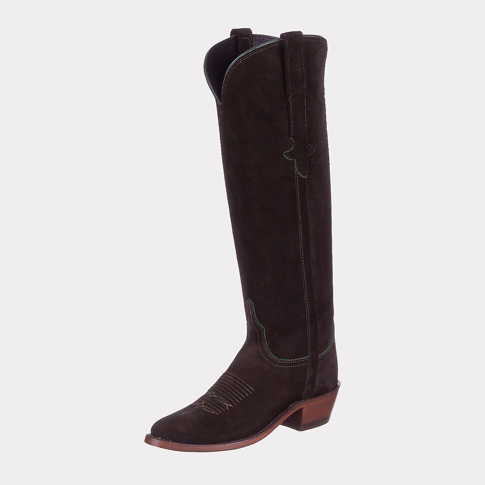 Dark Olive Closed Toe Knee-High Block Heeled Embroidered Cowgirl Boots Nicepairs