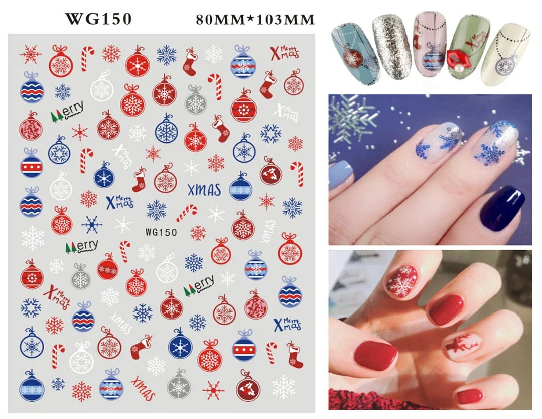 Merry Christmas 3D Nails Sticker Winter Cute Cartoon Sliders Snowflake Elk Xmas Tree Decal UV Gel Polisn Manicures Foils Decor-Nail Inspo