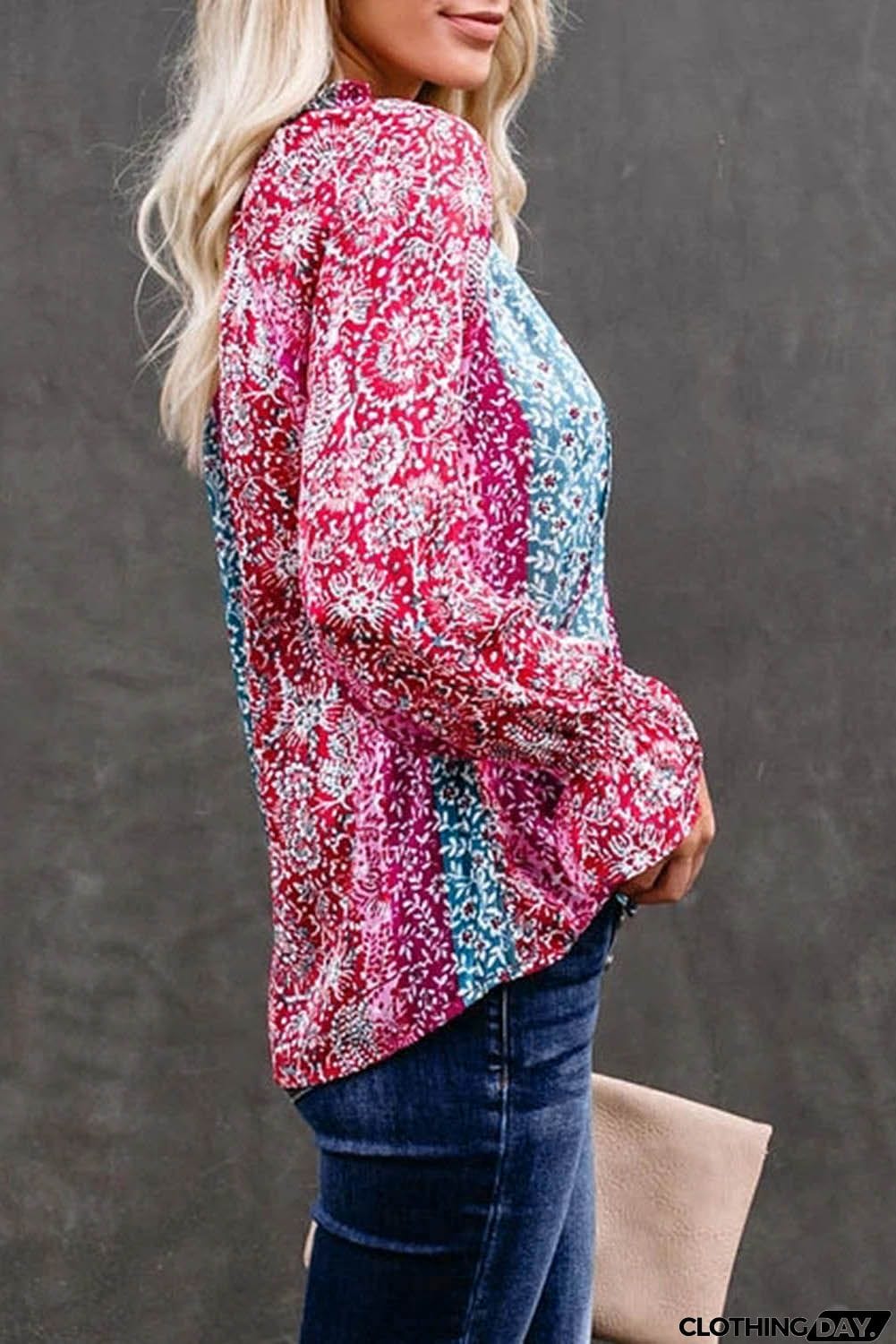 Multicolor Split Neck Printed Blouse