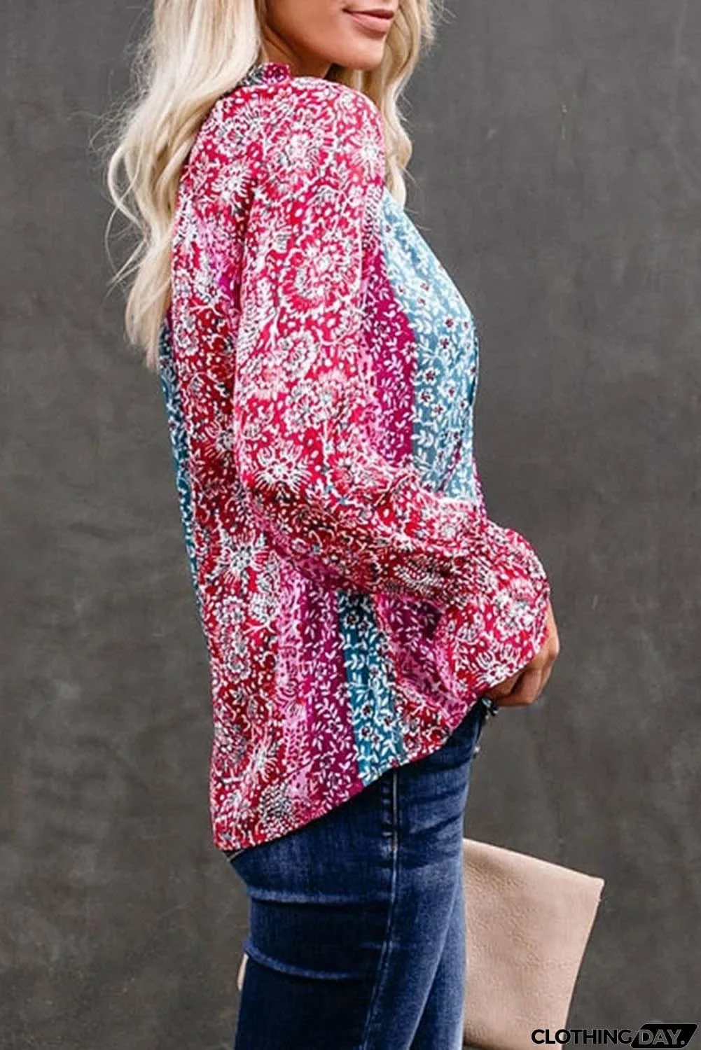 Multicolor Split Neck Printed Blouse