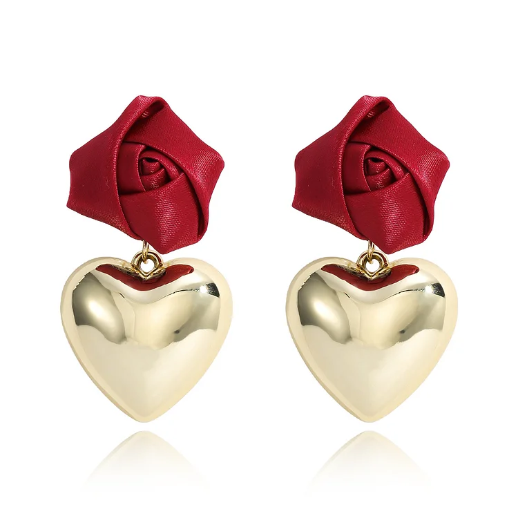 Valentine's Day Three-dimensional Rose Heart-shaped Earrings