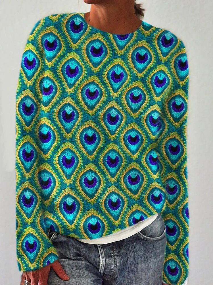 Peacock Feathers Crochet Art Cozy Sweater