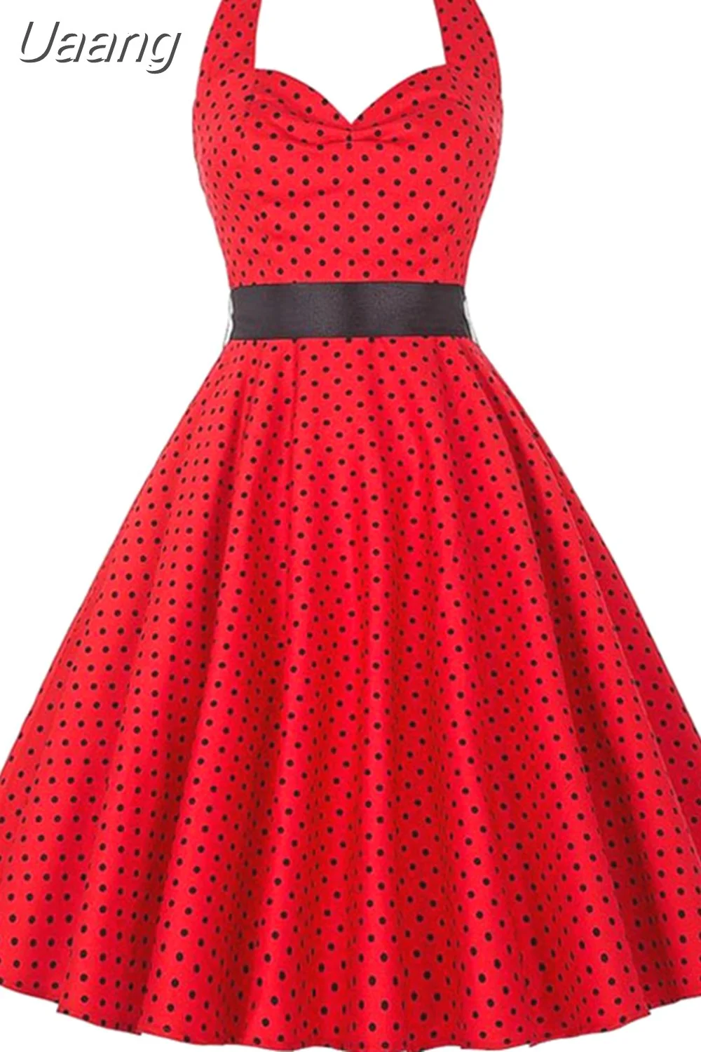 Uaang Polka Dot Halter Vintage Dress 50s 60s Gothic Pin Up Rockabilly Dress Robe Femme Sexy Retro Party Dress