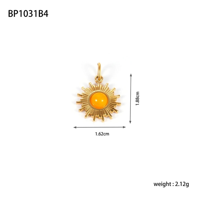 1 Piece 304 Stainless Steel Natural Stone Sun Pendant Jewelry Accessories