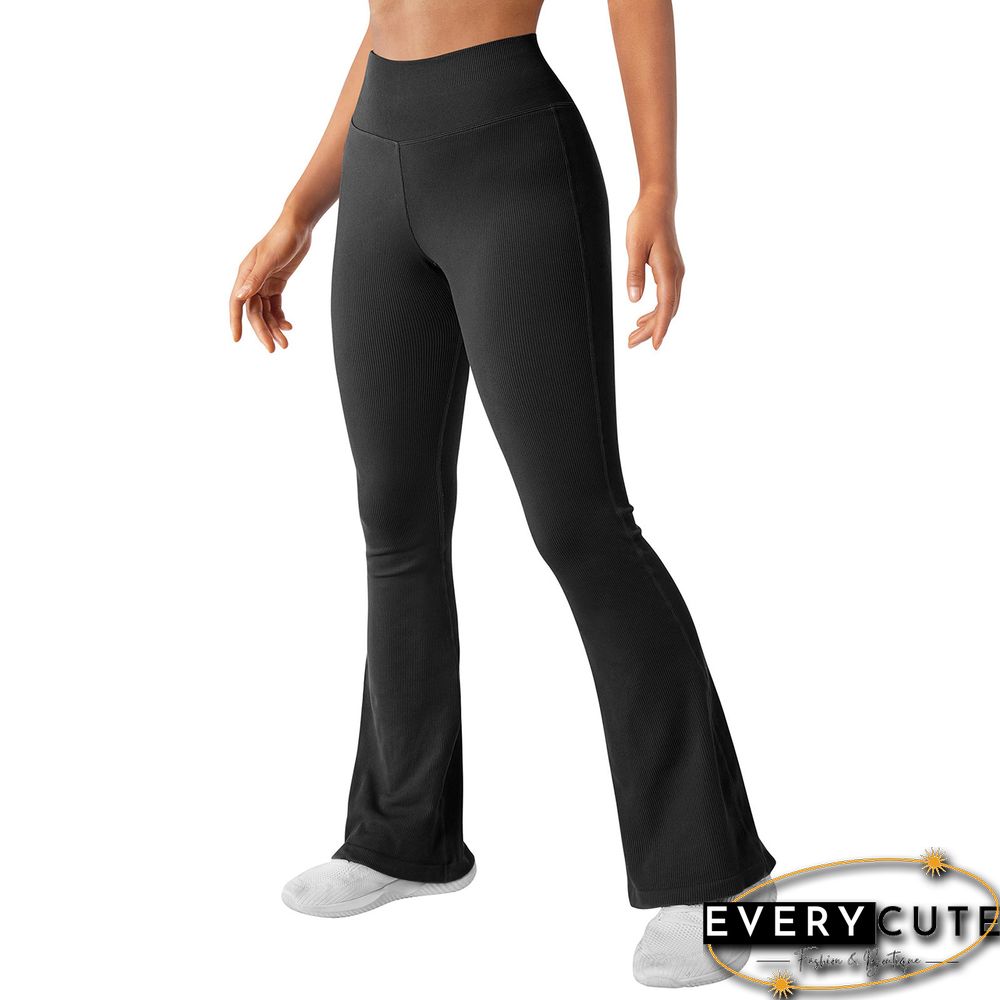 Black High Waist Tummy Control Flared Sports Pants