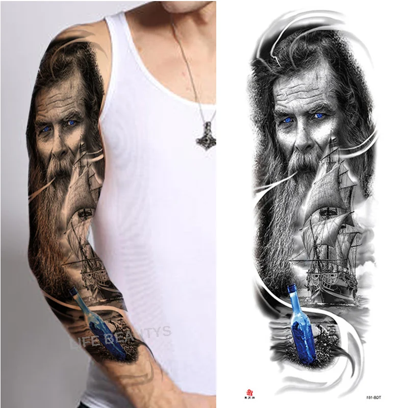 Sdrawing Arm Sleeve Tattoo Lion Crown King Rose Waterproof Temporary Sticker Wild Wolf Tiger Men Full Skull Totem Tatoo