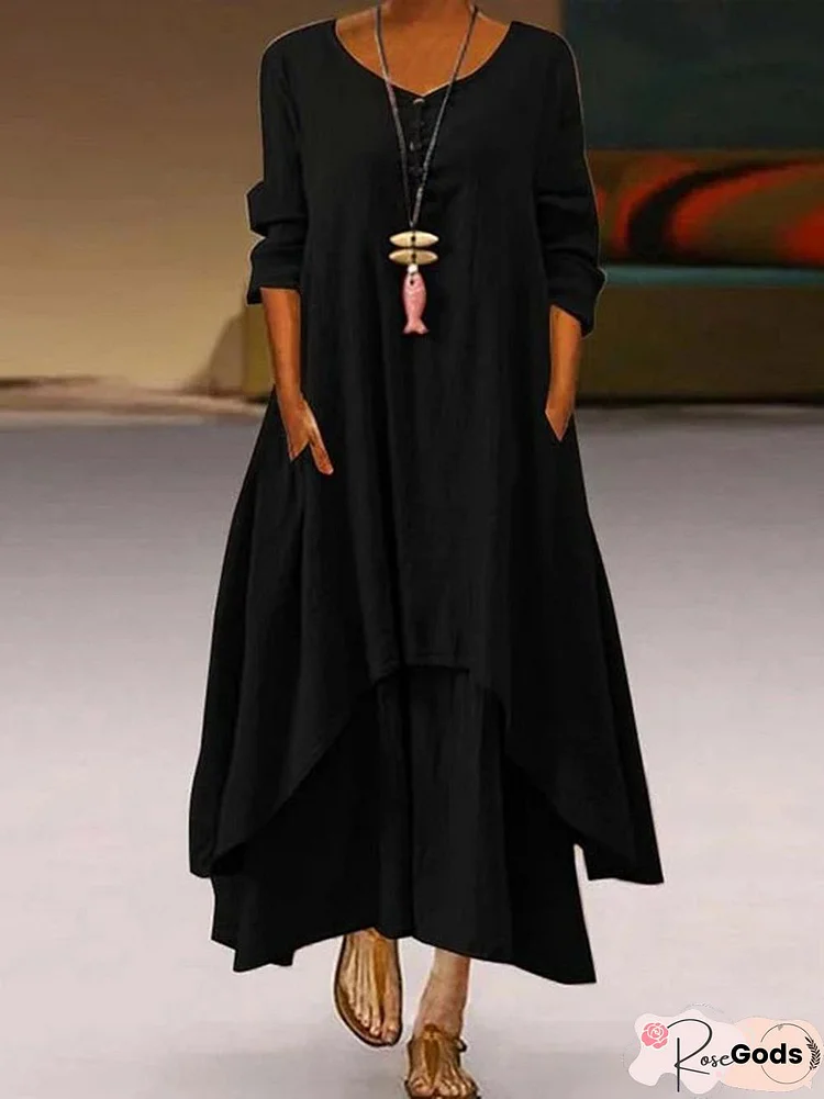 Women's Casual Buttoned Asymmetric Maxi Dresses