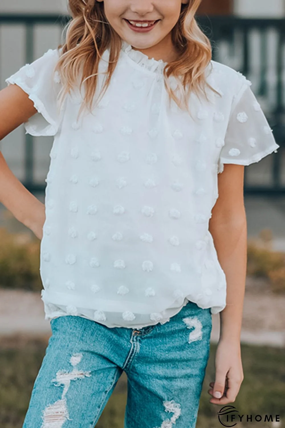 White Swiss Dot Short Sleeve Girl's T-shirt | IFYHOME