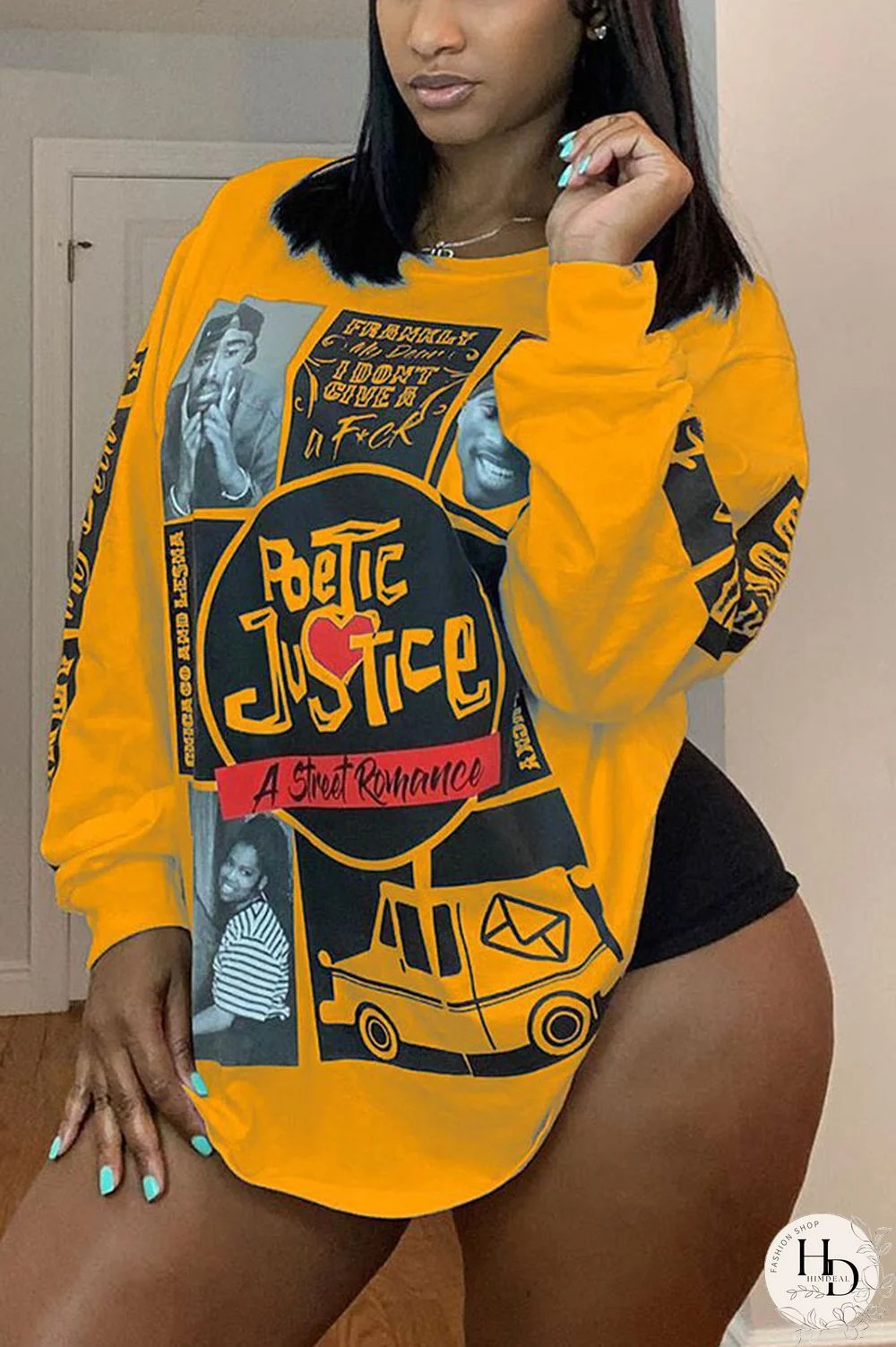 White Polyester O Neck Long Sleeve Print Tops