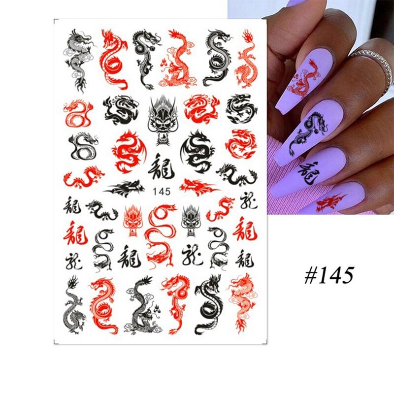 Nail Stickers Back Glue Colored Chinese Elements Dragon Snake Girl Designs Nail Decal Decoration Tips For Beauty Salons