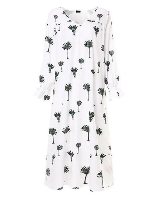 Plant Print Mid Sleeved Maxi Dress