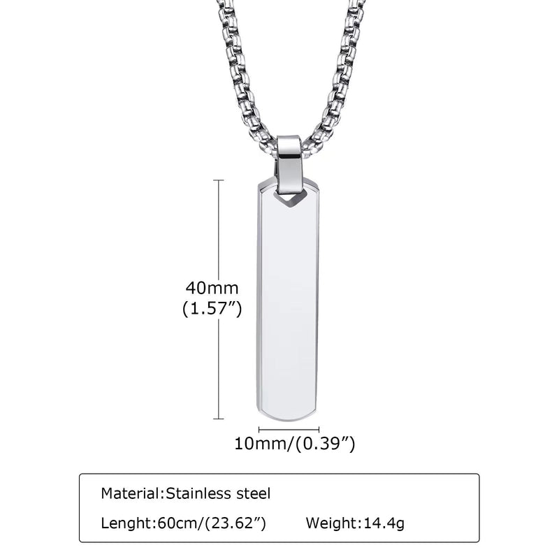 Minimalist Solid Color Rectangle Titanium Steel Unisex Pendant Necklace Men Pendant Necklaces