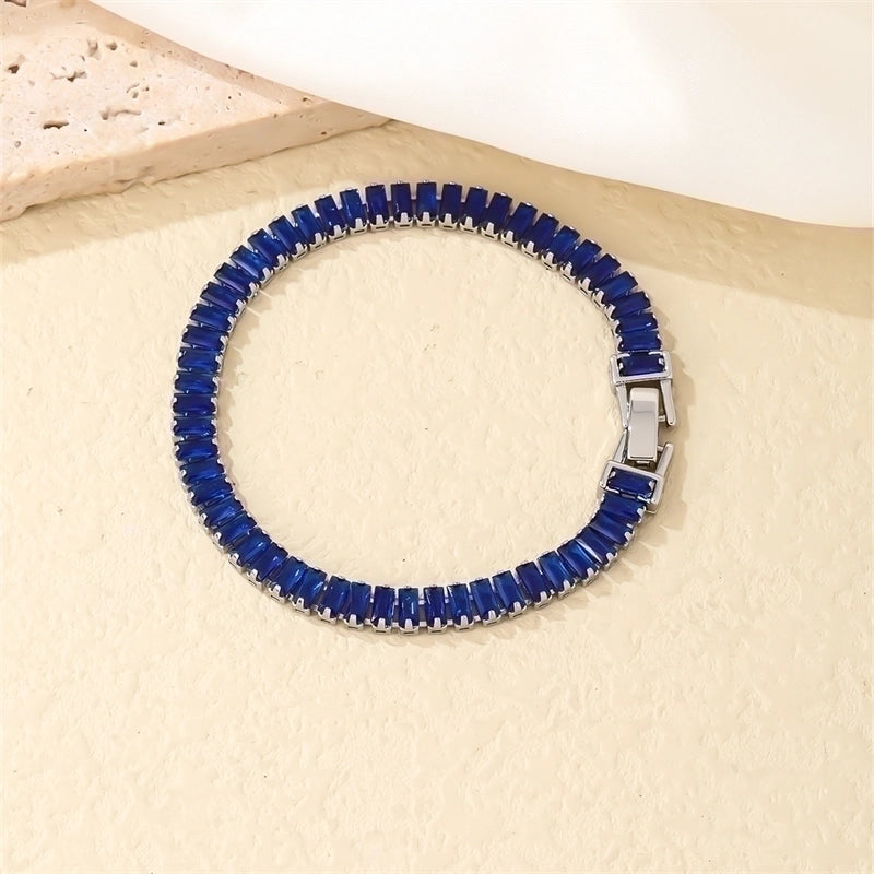 Copper K Gold Plated Rhodium Plated Shiny Plating Inlay Rectangle Zircon Bracelets