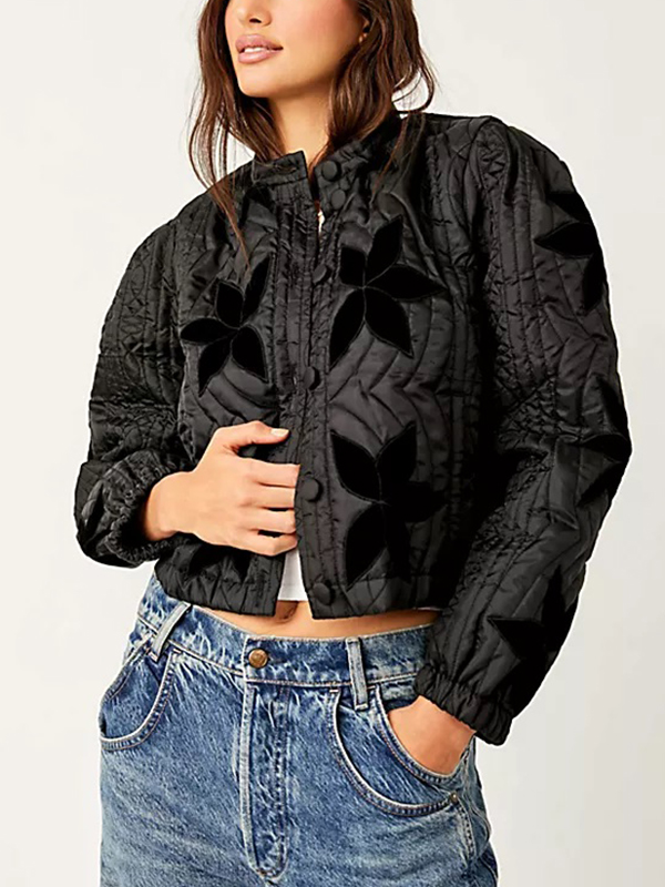 Maple Leaf Patchwork Quilted Cropped Jacket